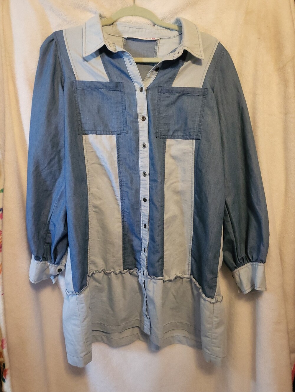 Kale Generation Lightweight Denim Stripped Shirt Dress Button-up Ruffle